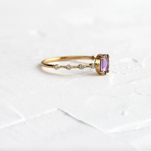 Sterling Silver Purple Oval Crystal Gold Ring - Picture 5 of 7